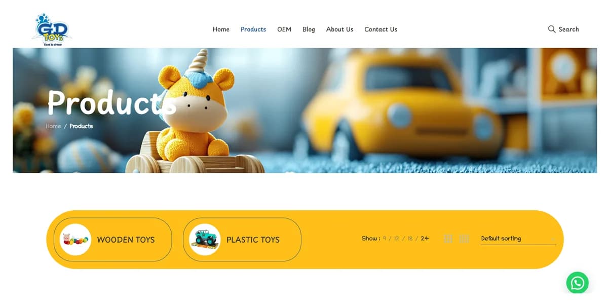 GD Toys website homepage design shown in a desktop browser