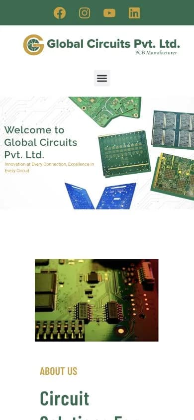Global Circuits website shown at mobile viewport