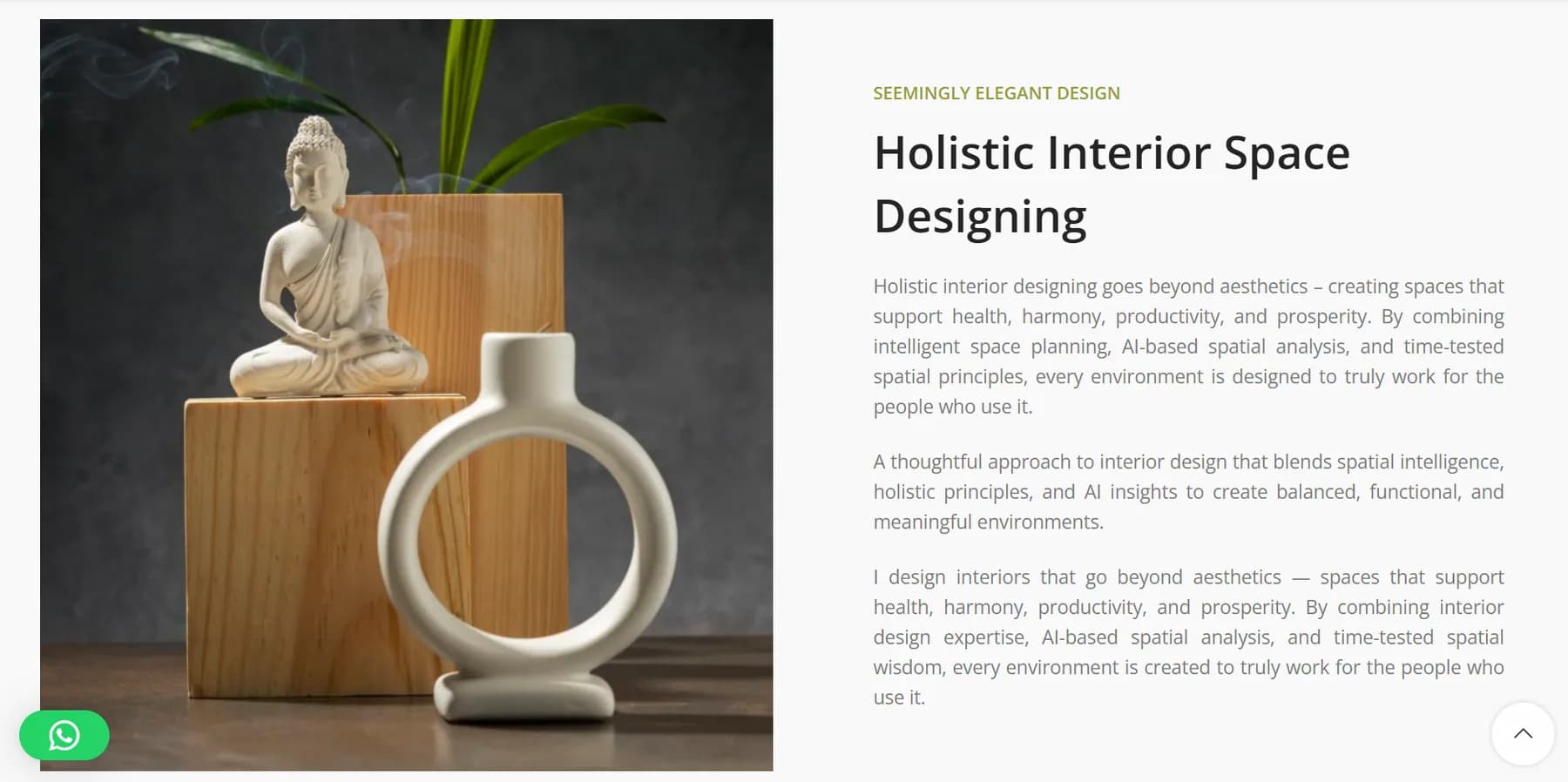 Holistic Interiors website homepage design shown in a desktop browser