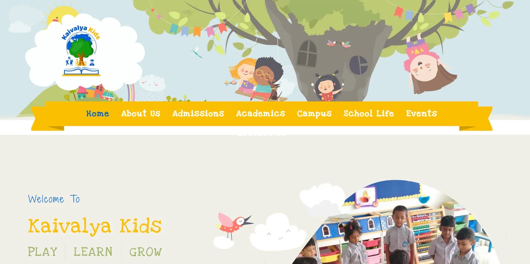 Kaivalya Kids responsive website design screen 1