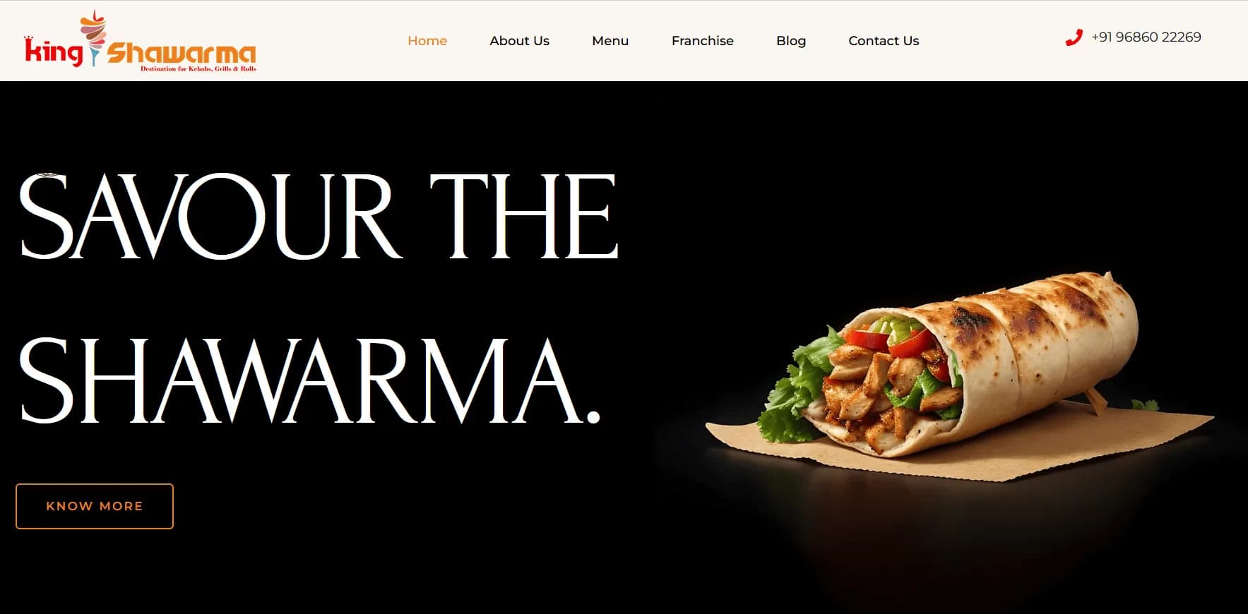King Shawarma website homepage design shown in a desktop browser