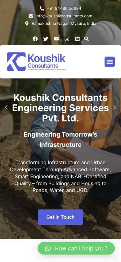 Koushik Consultants website shown at mobile viewport