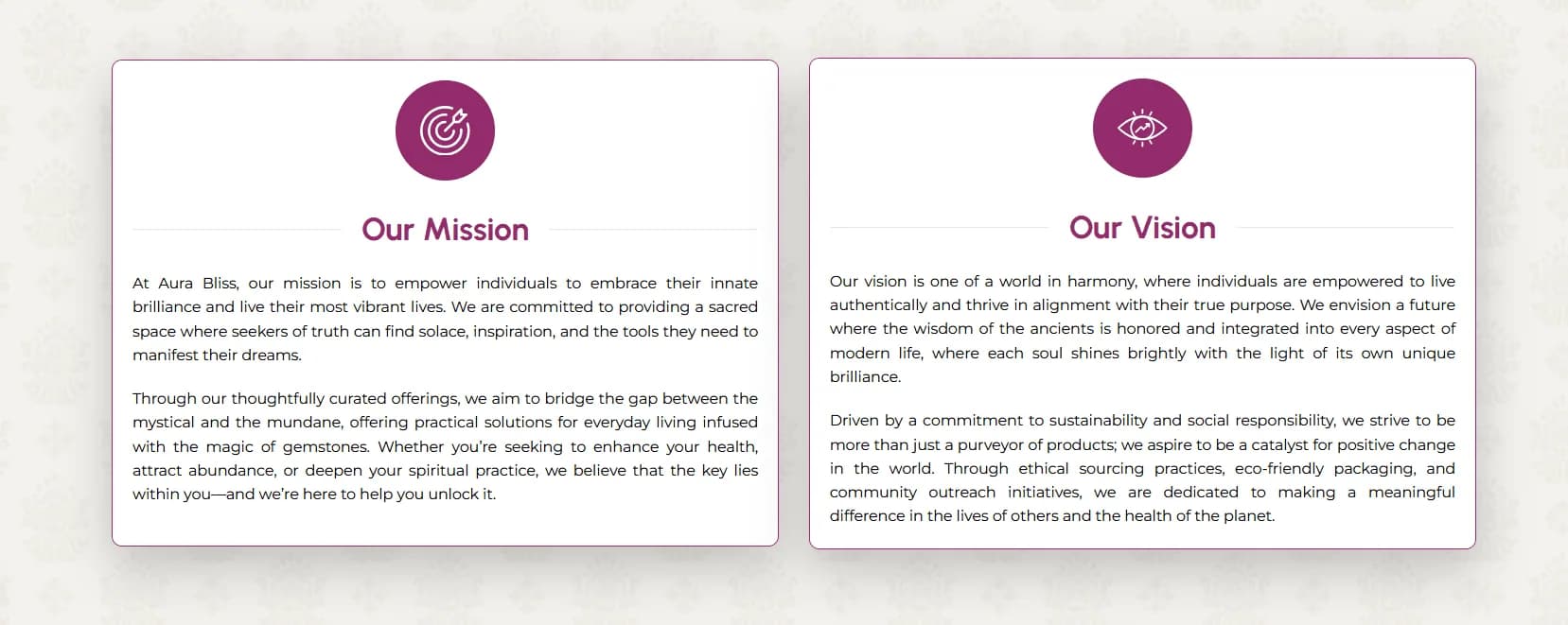 My aura Bliss responsive website design screen 2