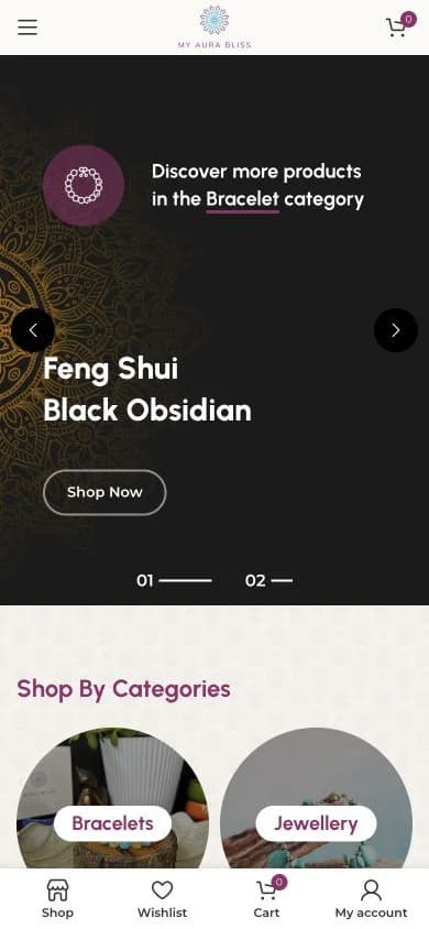 My aura Bliss website shown at mobile viewport