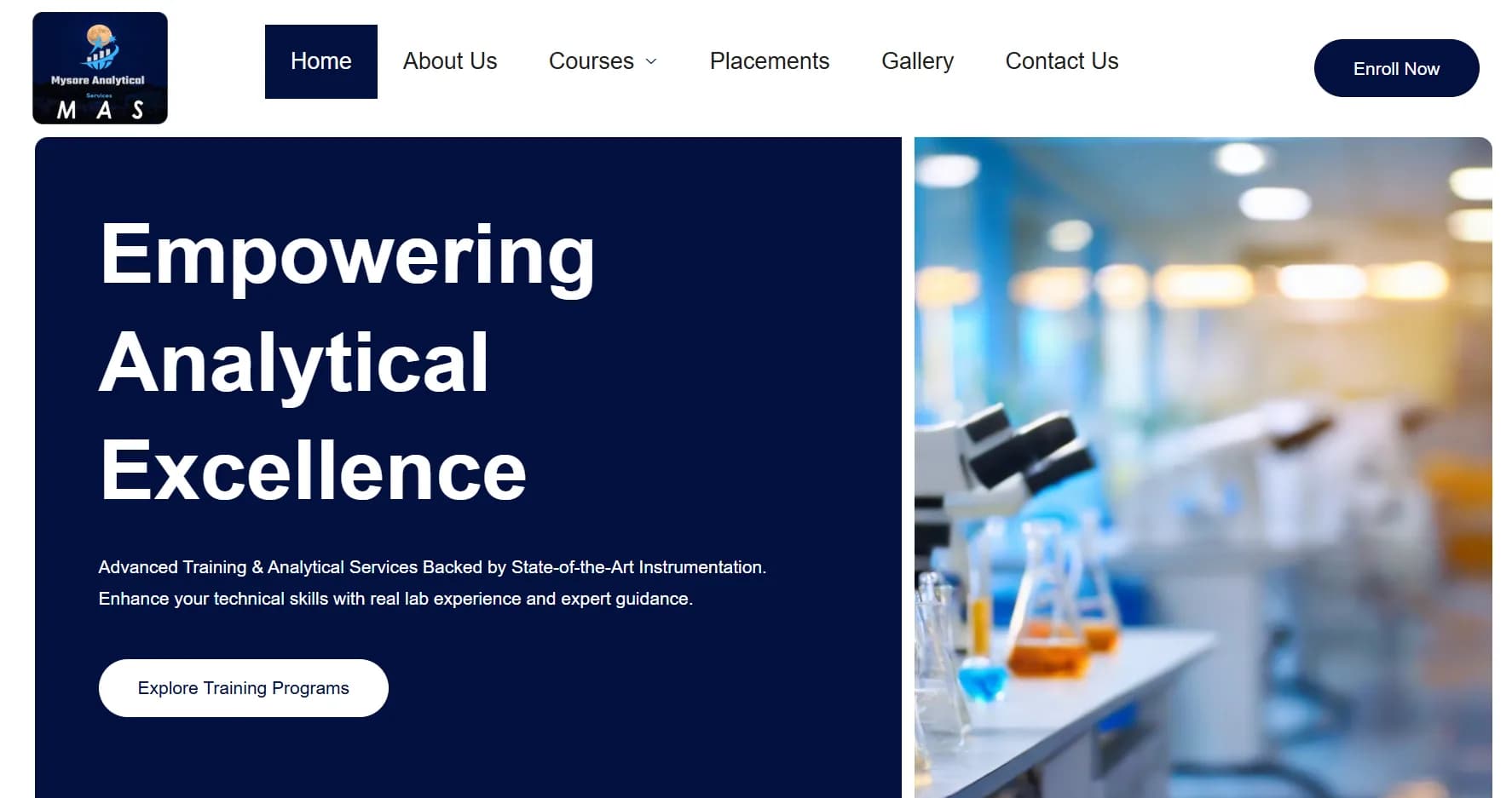 Mysore Analytical Services responsive website design screen 2