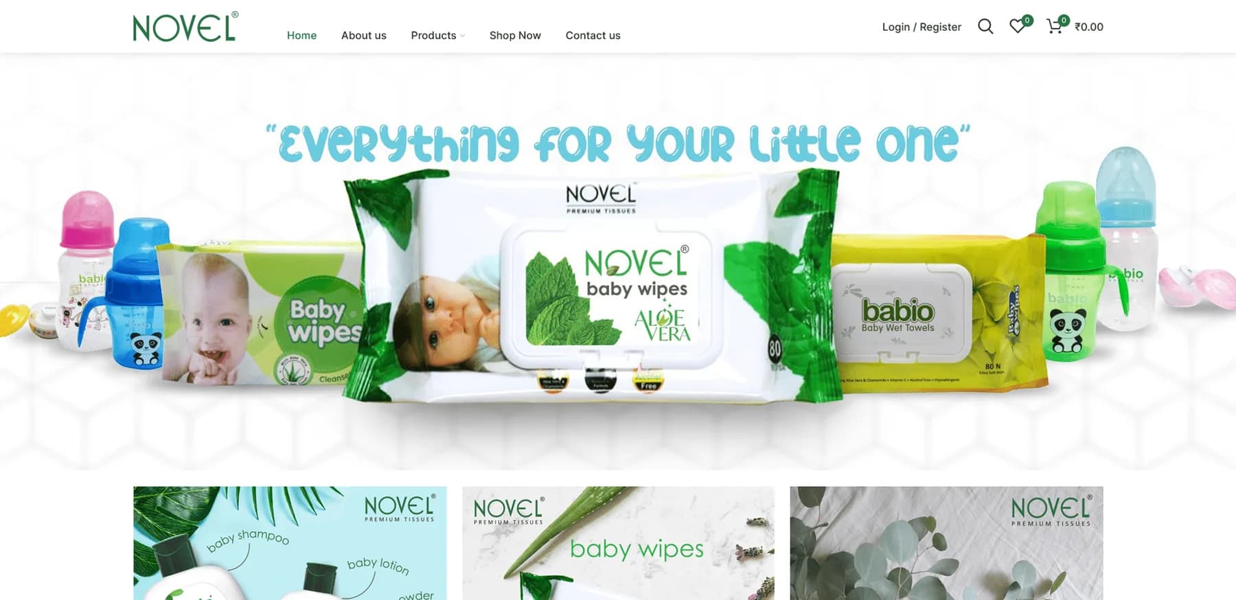Novel Tissues website homepage design shown in a desktop browser
