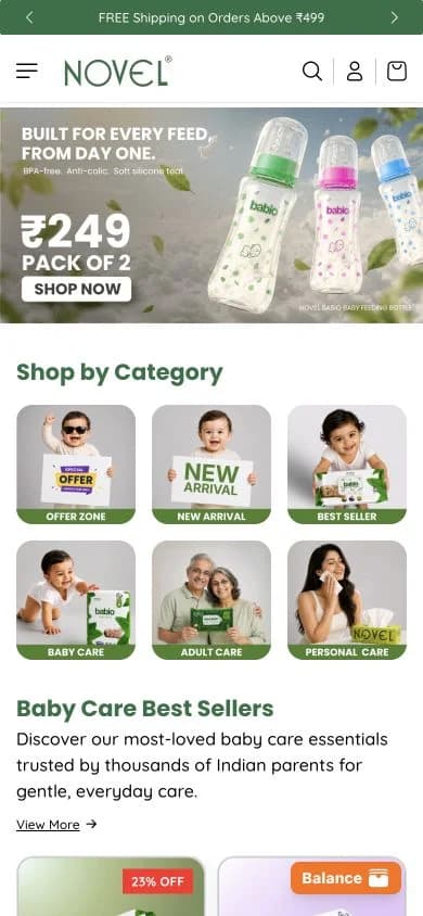 Novel Tissues website shown at mobile viewport