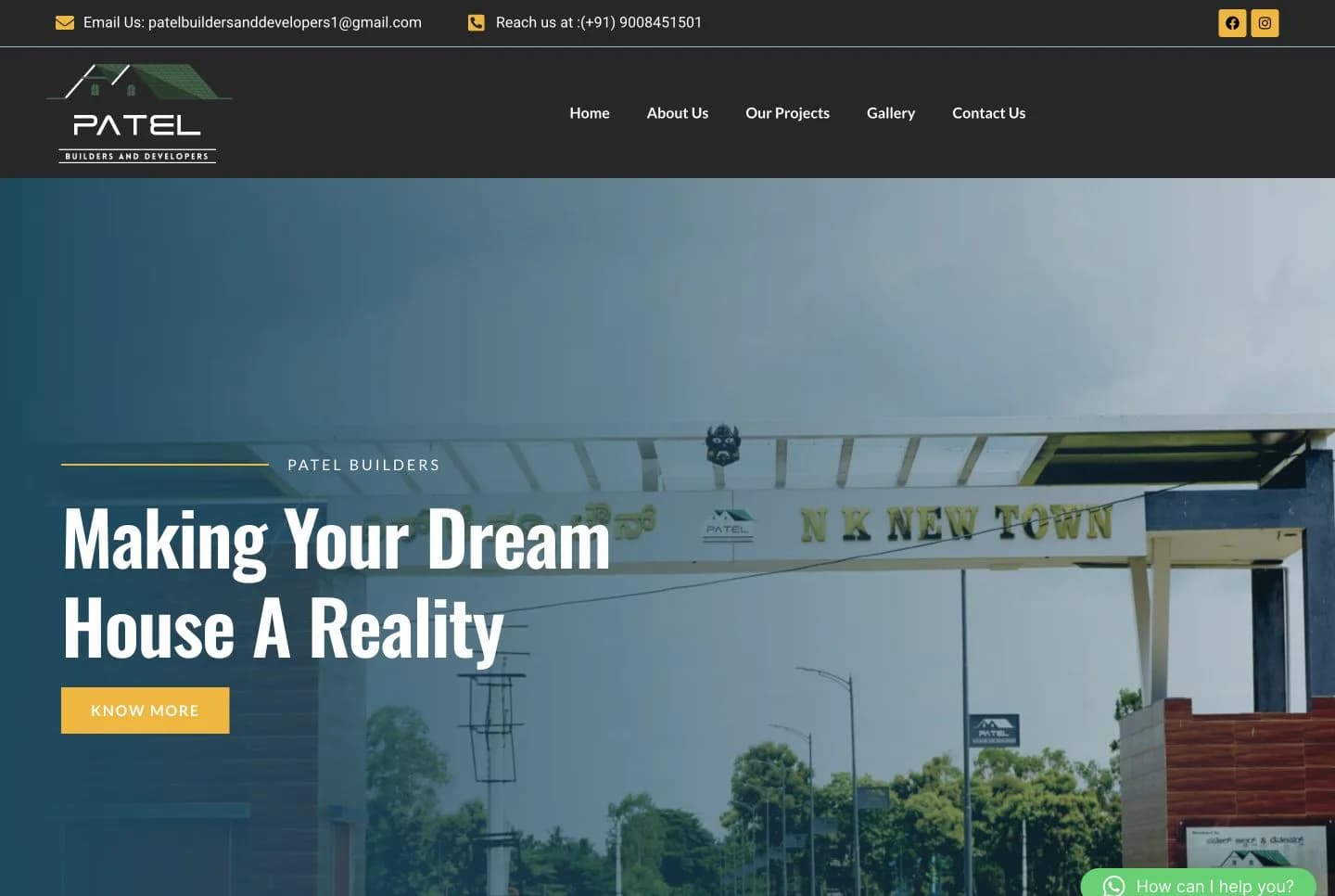 Patel Builders & Developers website homepage design shown in a desktop browser
