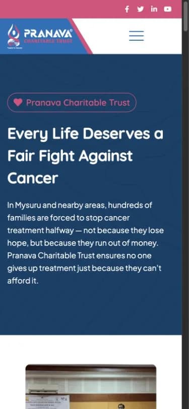 Pranava Charitable Trust website shown at mobile viewport