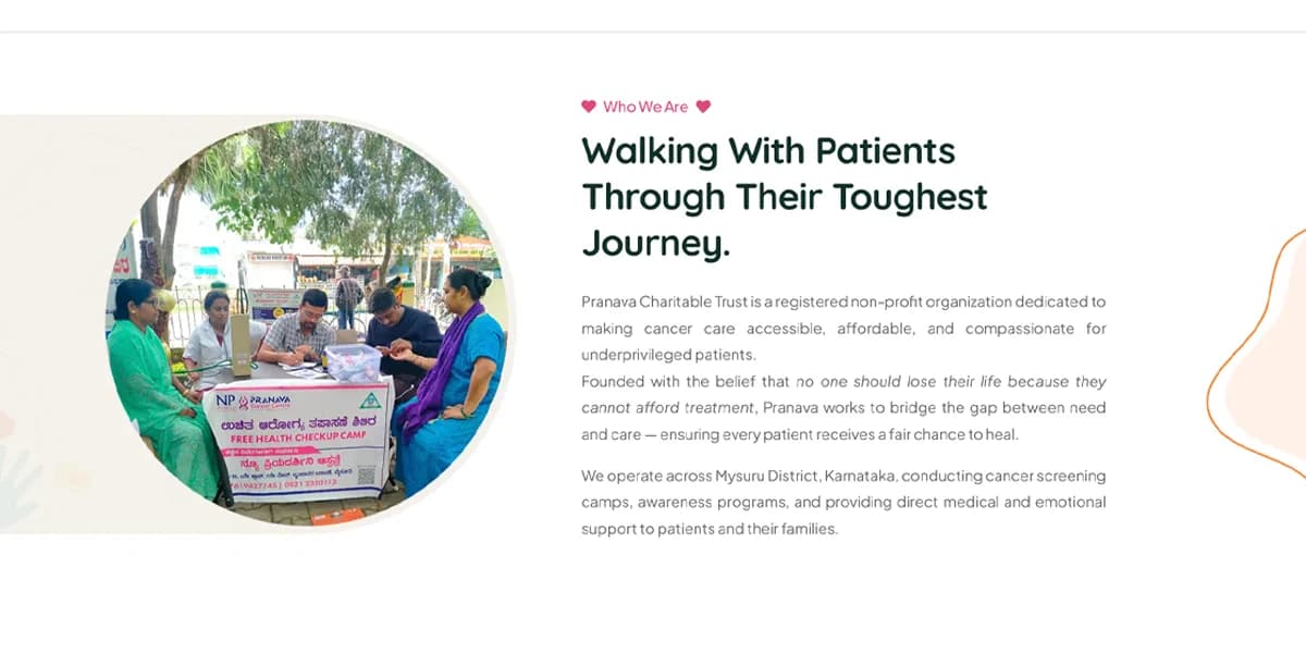 Pranava Charitable Trust website homepage design shown in a desktop browser