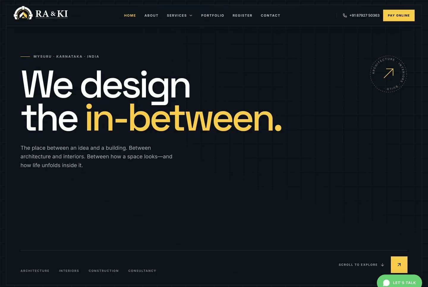 RA & KI website homepage design shown in a desktop browser