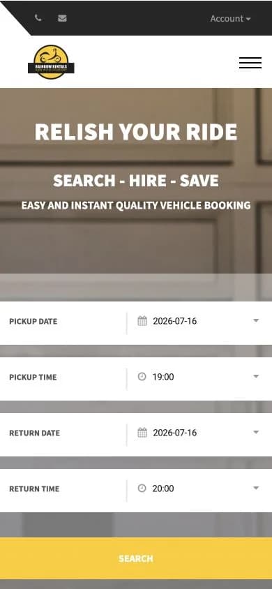 Rainbow Bike Rental website shown at mobile viewport