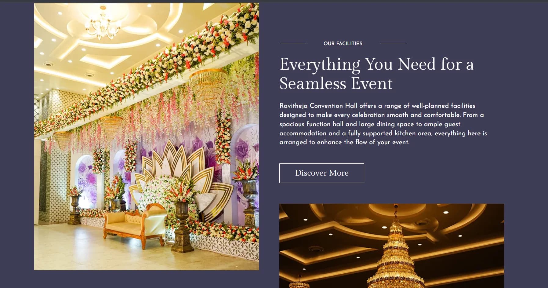 Ravi Theja Convention Hall website homepage design shown in a desktop browser
