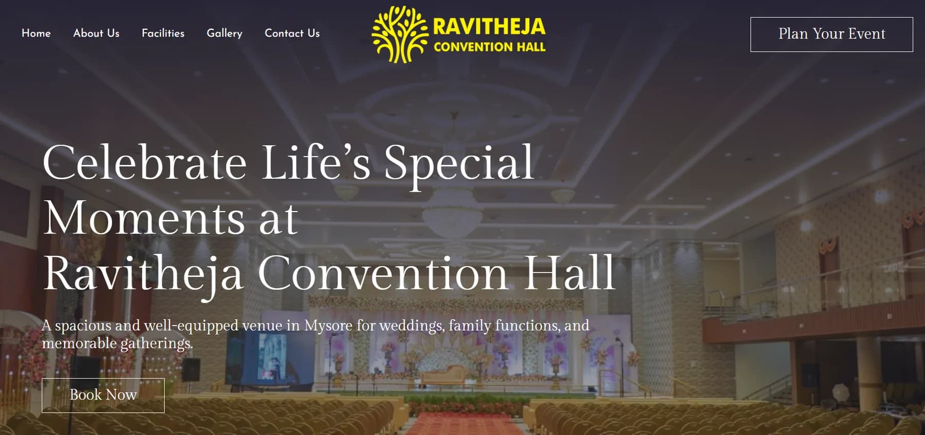 Ravi Theja Convention Hall responsive website design screen 1