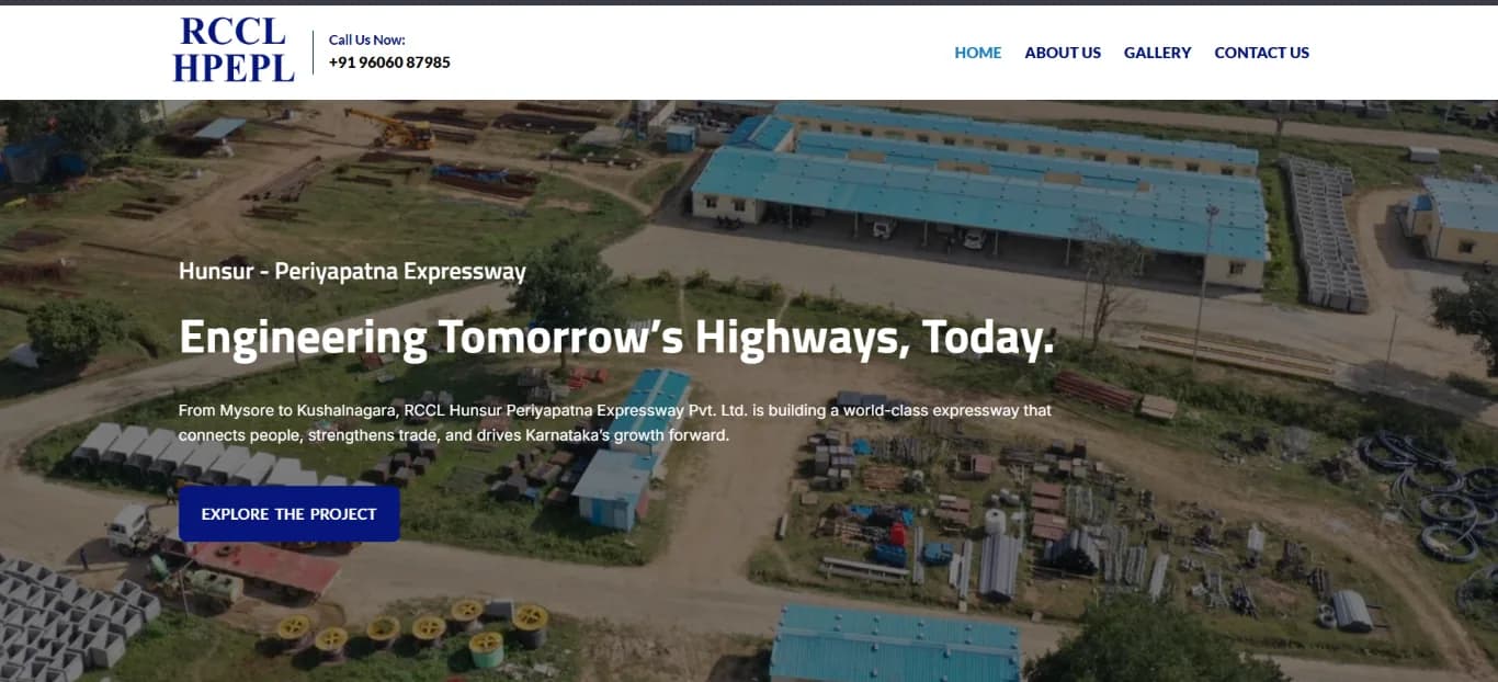 RCCL Hunsur Periyapatna Expressway Pvt. Ltd. website homepage design shown in a desktop browser