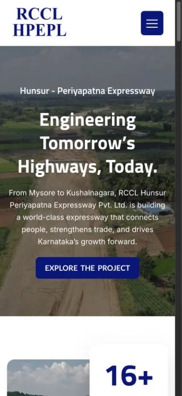 RCCL Hunsur Periyapatna Expressway Pvt. Ltd. website shown at mobile viewport