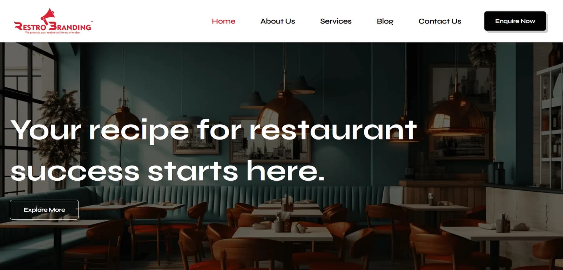 Restro Branding website homepage design shown in a desktop browser
