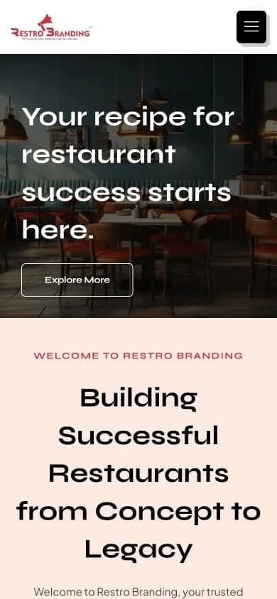 Restro Branding website shown at mobile viewport