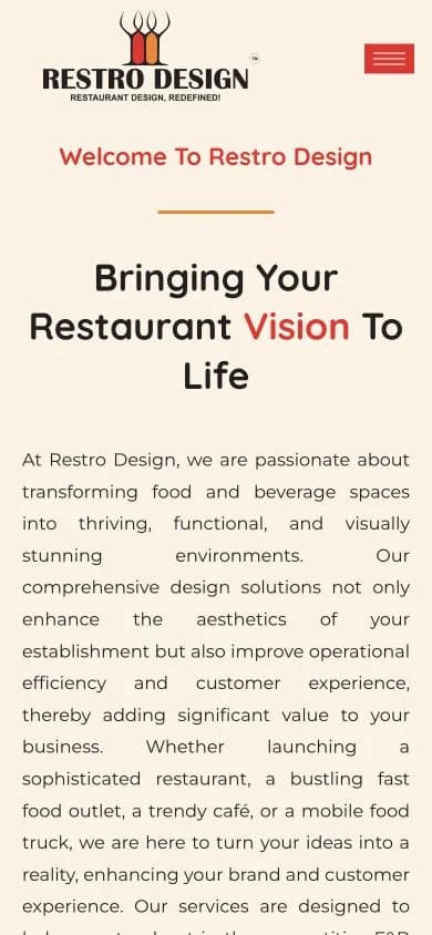 Restro Design website shown at mobile viewport