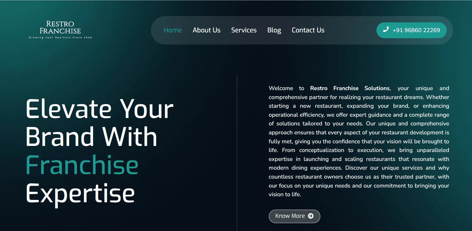 Restro Franchise responsive website design screen 1