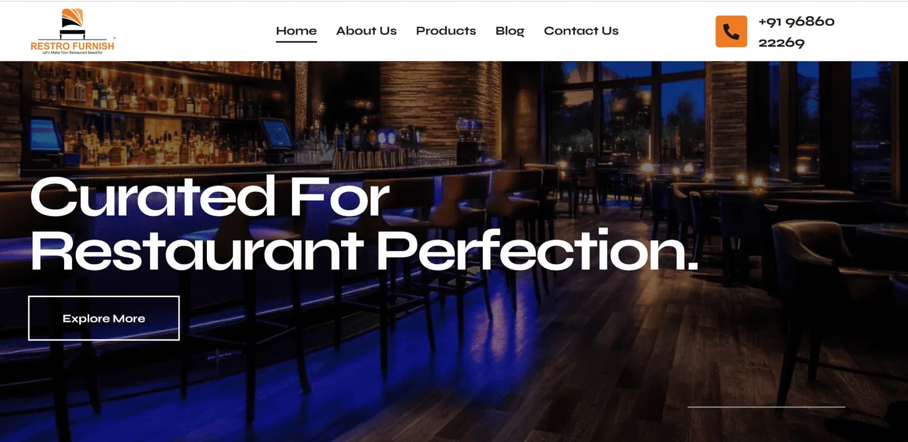Restro Furnish website homepage design shown in a desktop browser