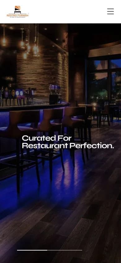Restro Furnish website shown at mobile viewport