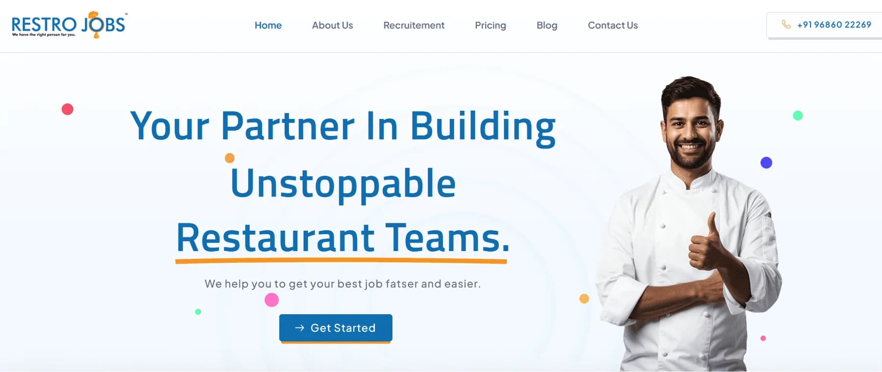 Restro Jobs website homepage design shown in a desktop browser