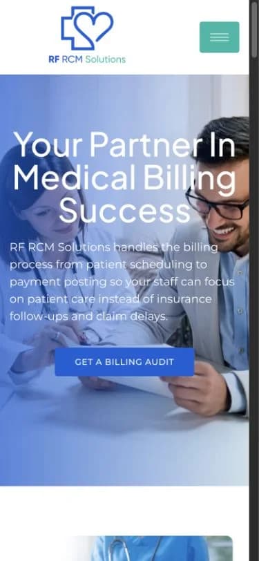 RF RCM Solutions website shown at mobile viewport