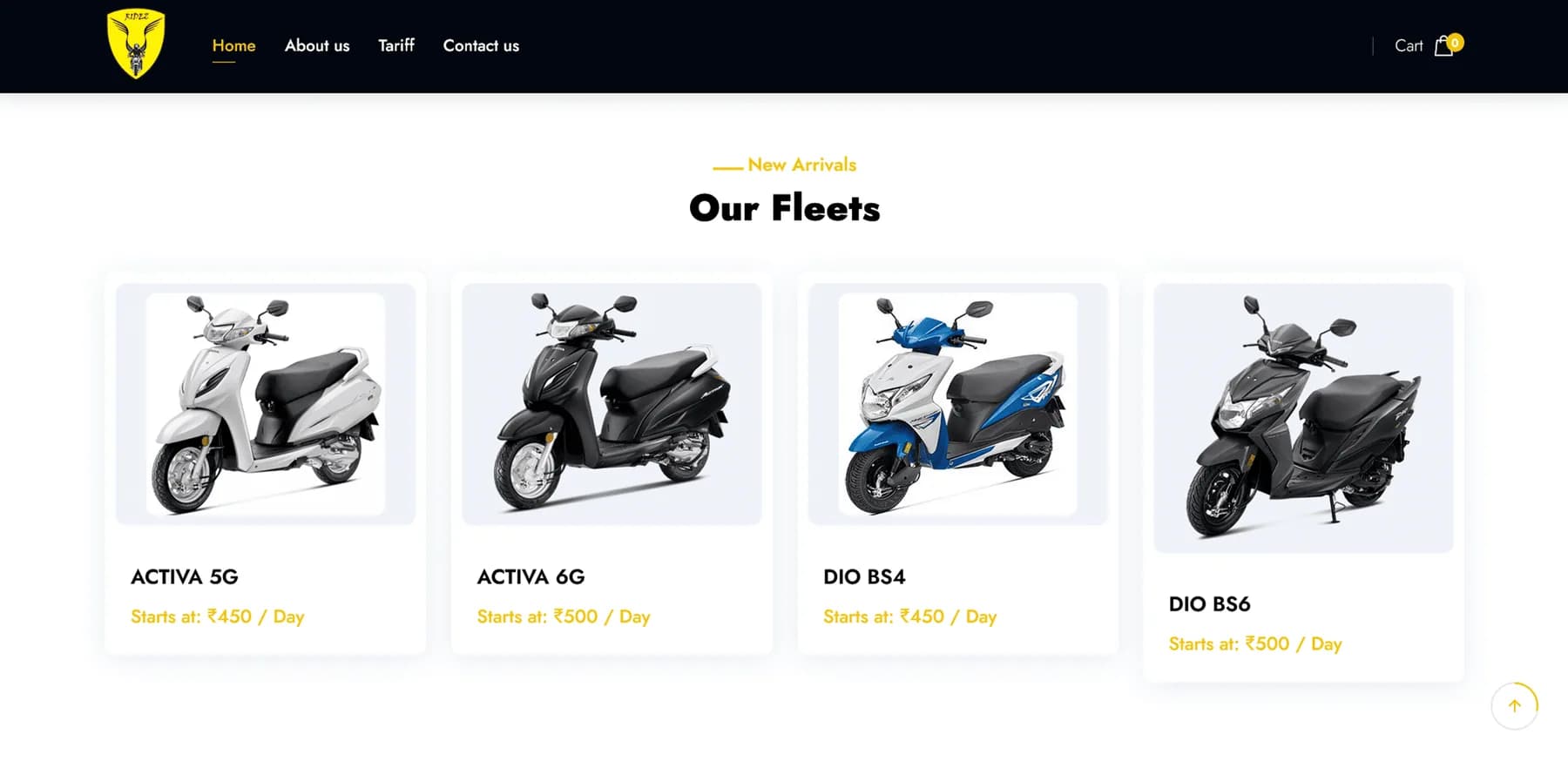 Ridez Bike Rental responsive website design screen 1