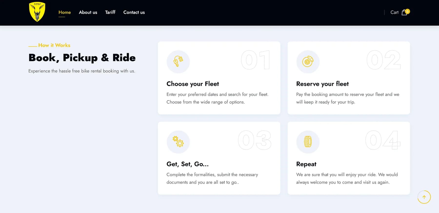 Ridez Bike Rental responsive website design screen 2