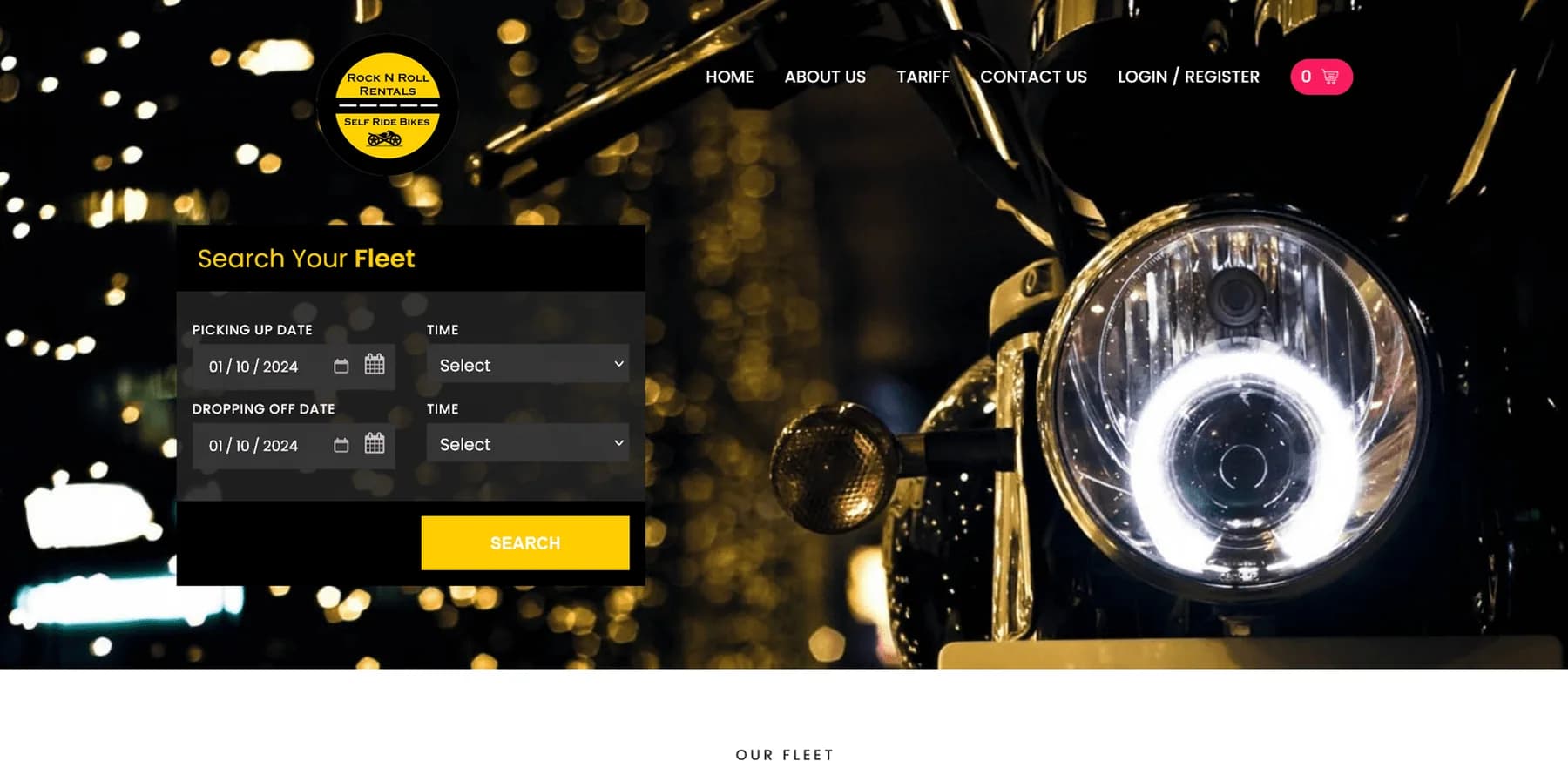 Rock N Roll Bike Rental website homepage design shown in a desktop browser