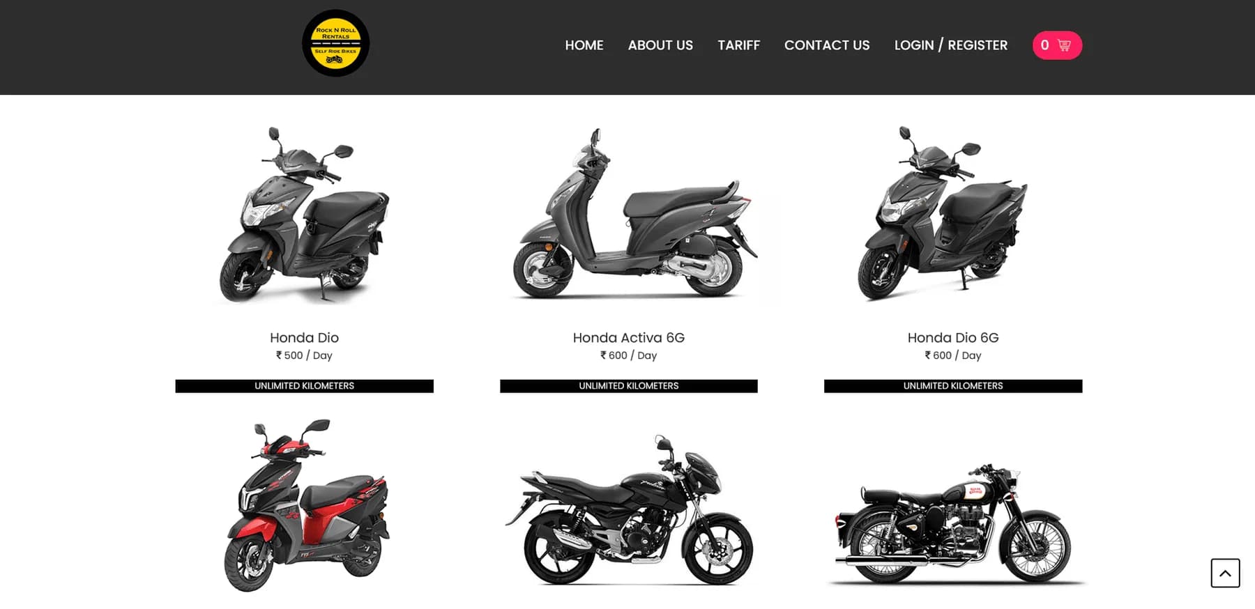 Rock N Roll Bike Rental responsive website design screen 1
