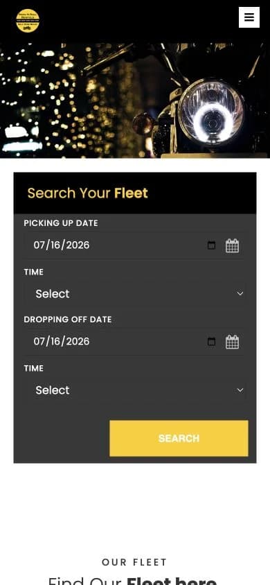 Rock N Roll Bike Rental website shown at mobile viewport