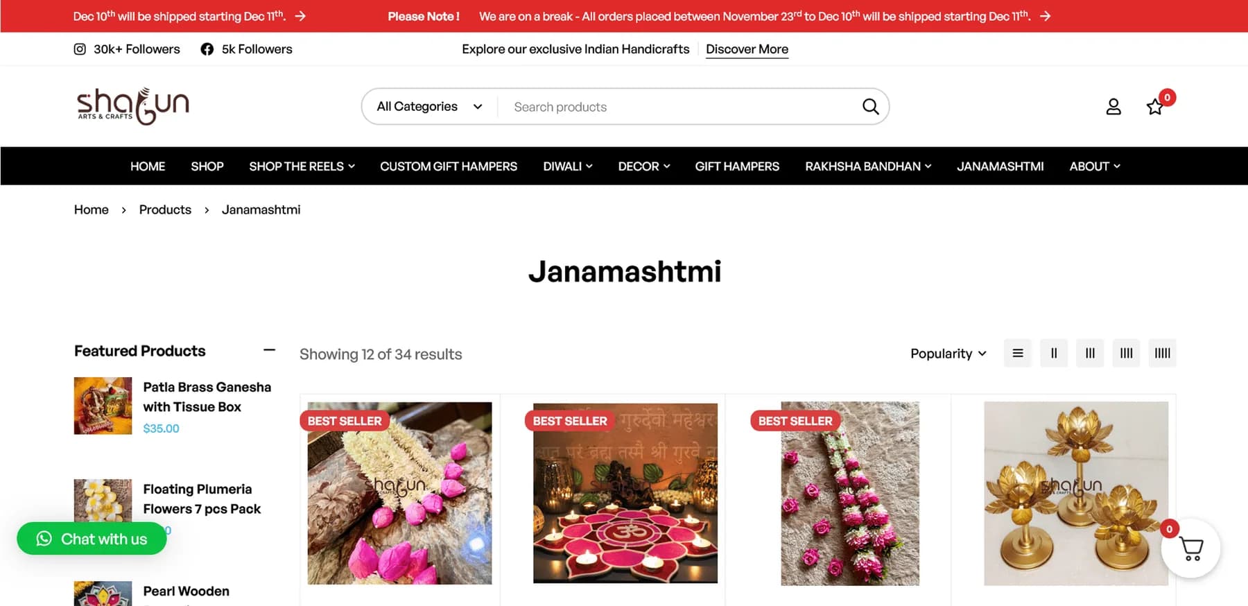Shagun arts & crafts website homepage design shown in a desktop browser