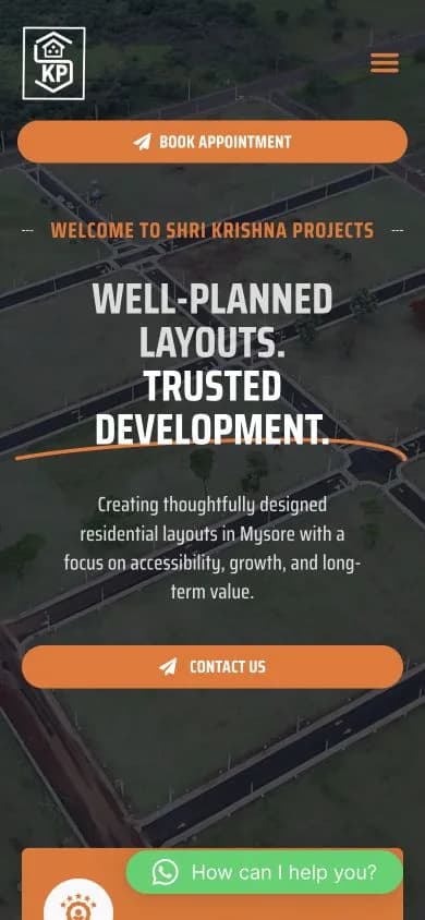 Shri Krishna Projects website shown at mobile viewport