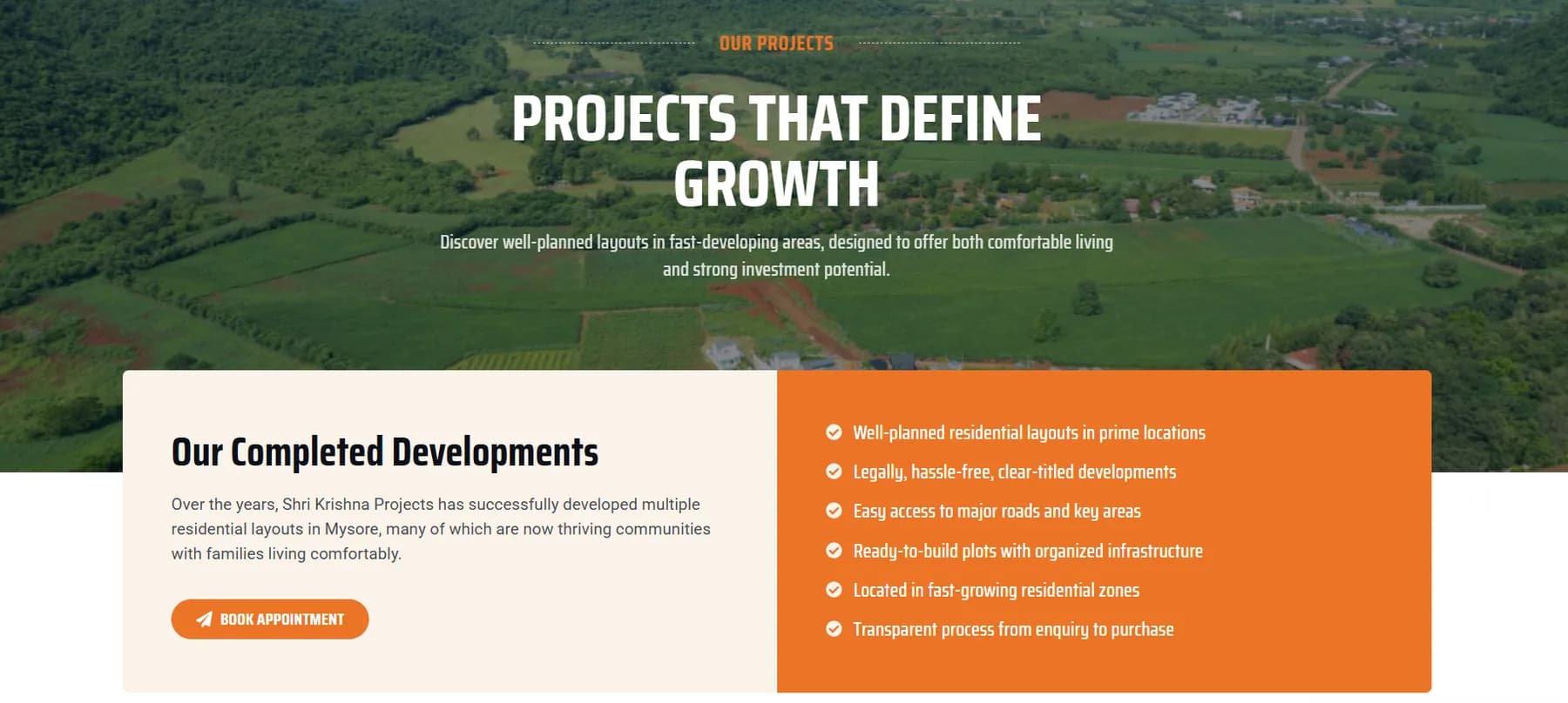 Shri Krishna Projects website homepage design shown in a desktop browser