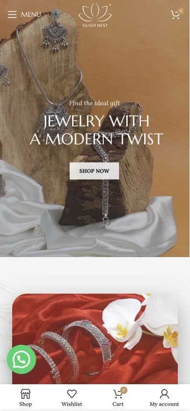 Silver Nest website shown at mobile viewport