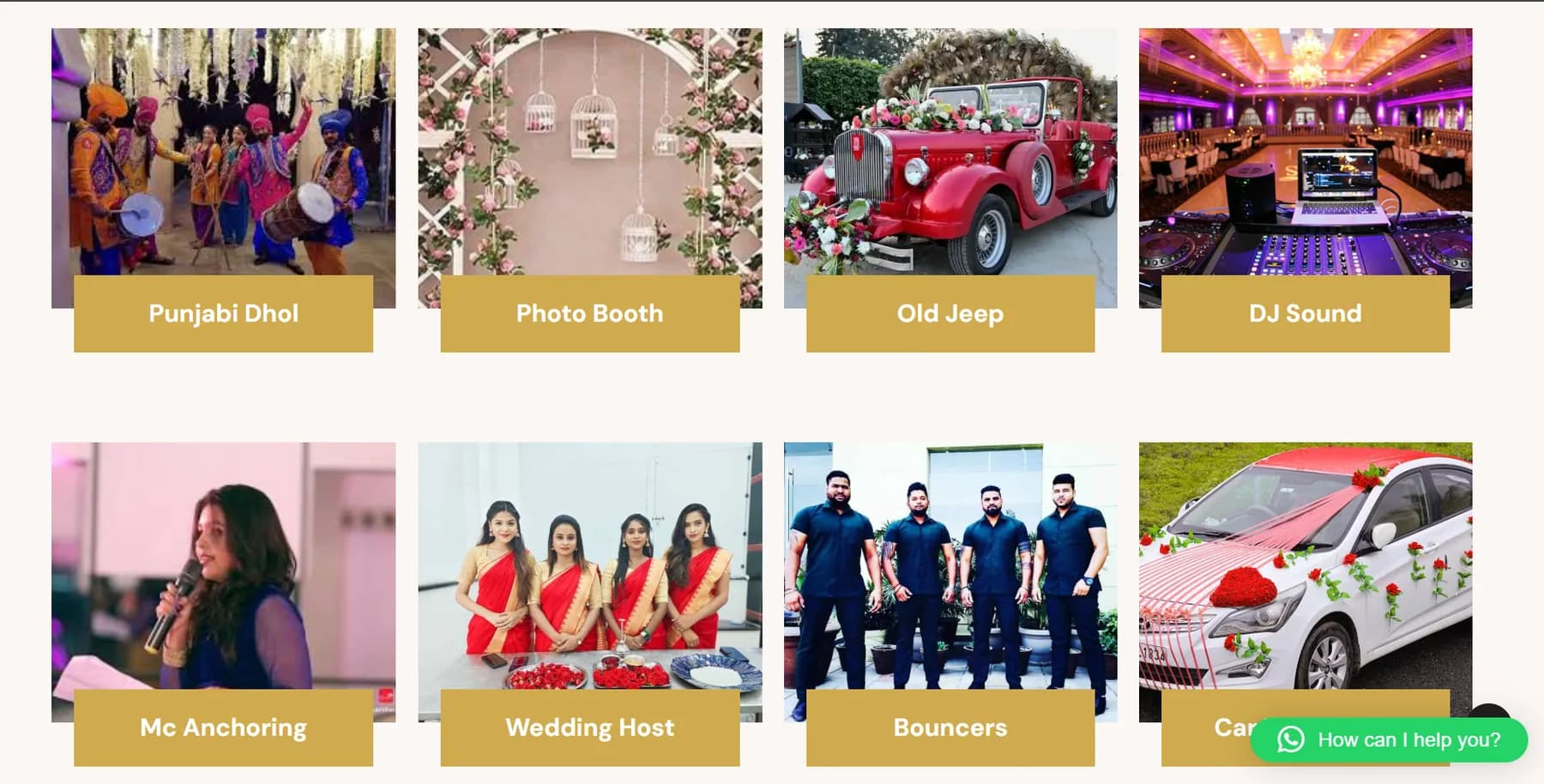 Sri Sai Wedding Events website homepage design shown in a desktop browser