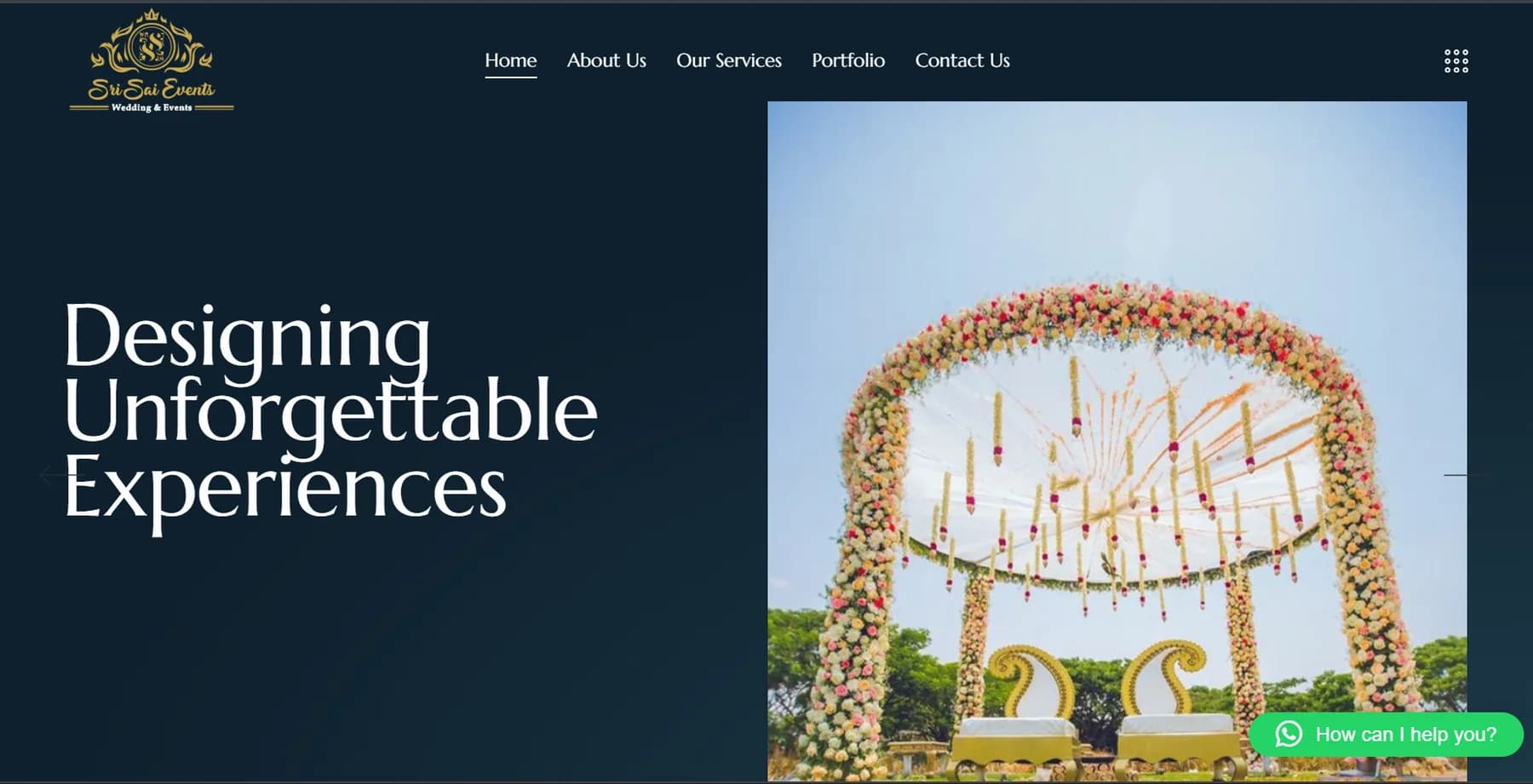 Sri Sai Wedding Events responsive website design screen 1