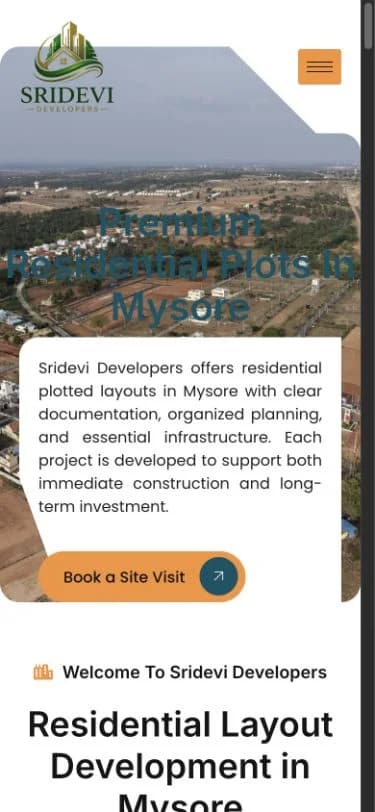 Sridevi Developers website shown at mobile viewport