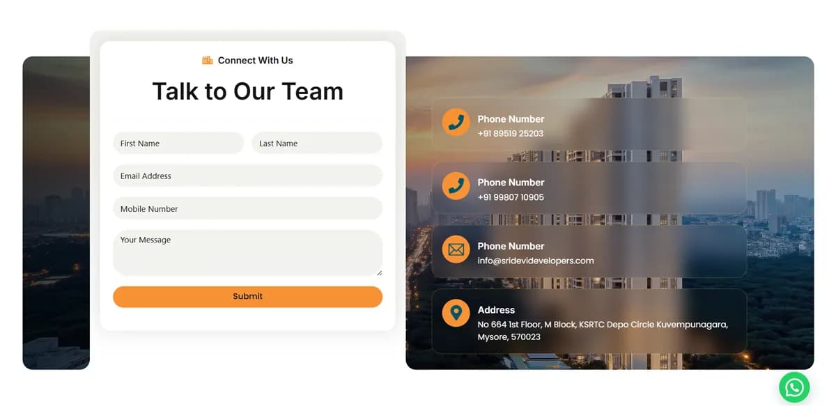 Sridevi Developers website homepage design shown in a desktop browser