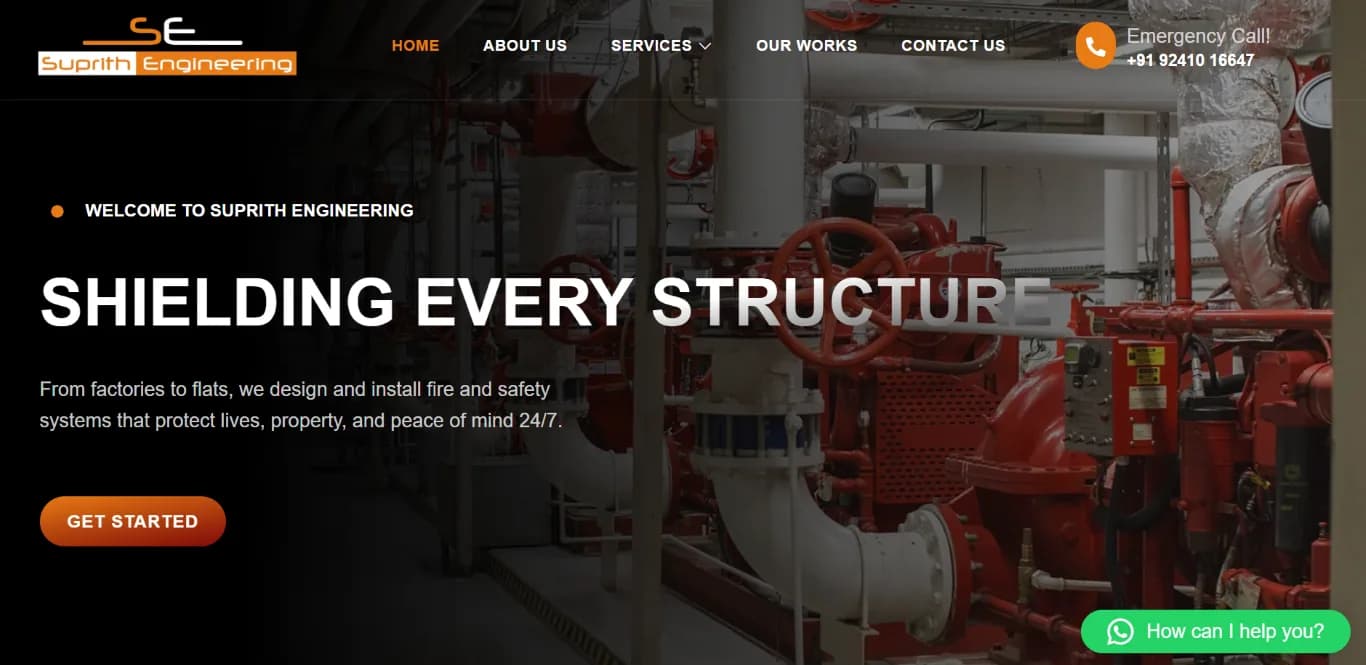 Suprith Engineering website homepage design shown in a desktop browser