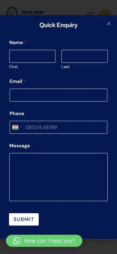 Suyog Group of Institutions website shown at mobile viewport