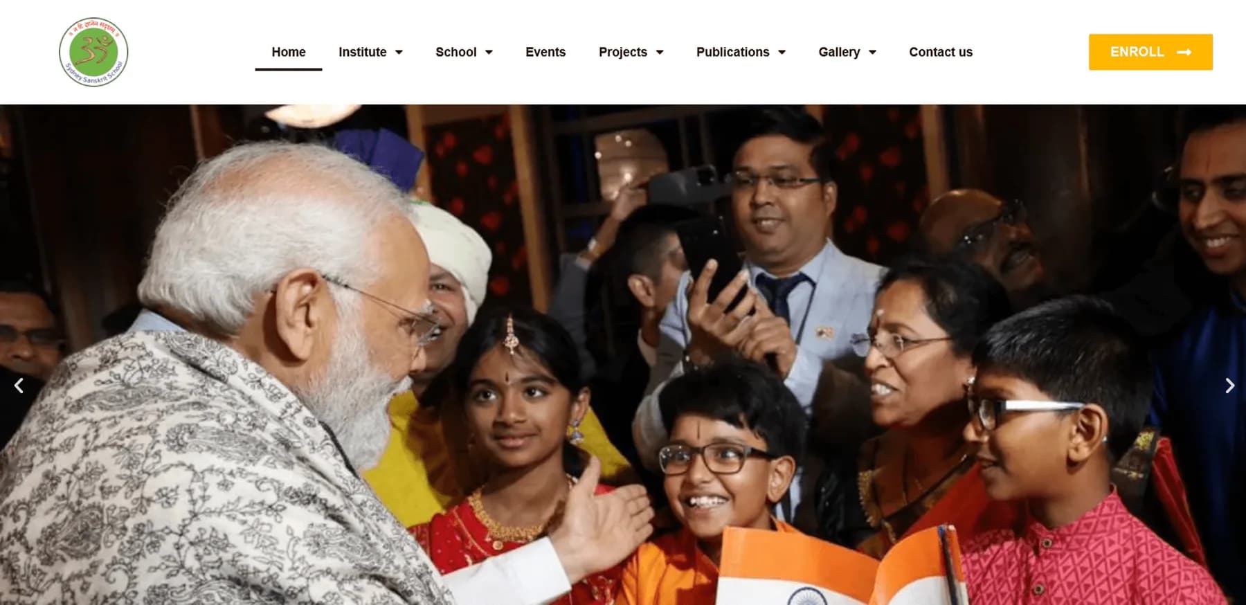 Sydney Sanskrit School website homepage design shown in a desktop browser