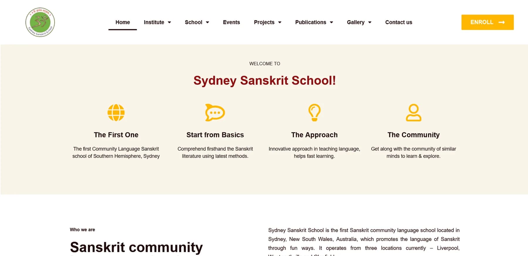 Sydney Sanskrit School responsive website design screen 1