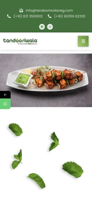 Tandooriwala Veg website shown at mobile viewport