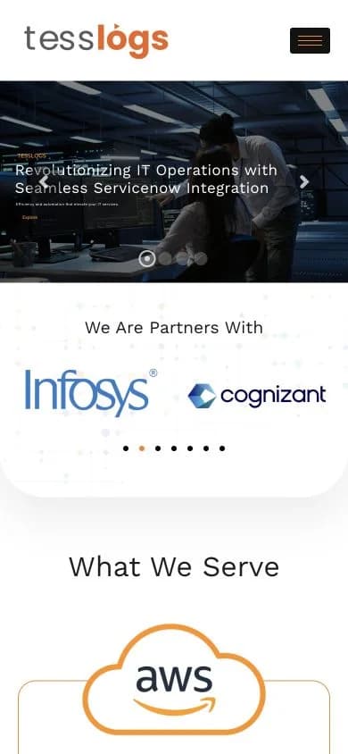 Tesslogs IT Solutions website shown at mobile viewport