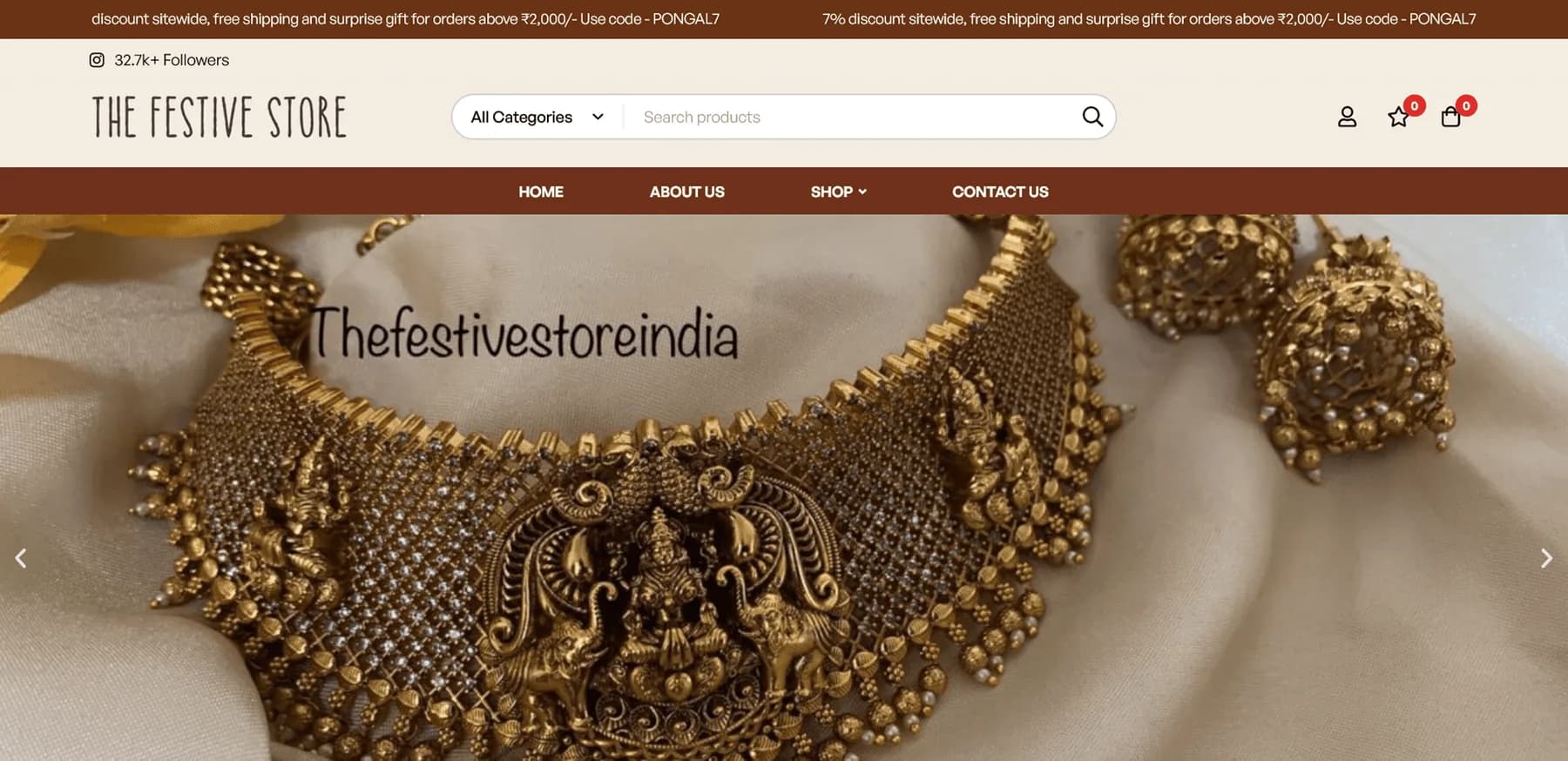 The Festive Store website homepage design shown in a desktop browser