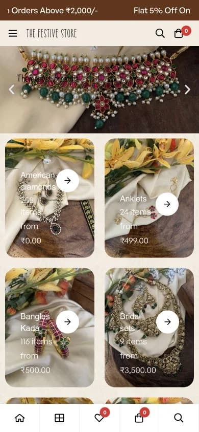 The Festive Store website shown at mobile viewport