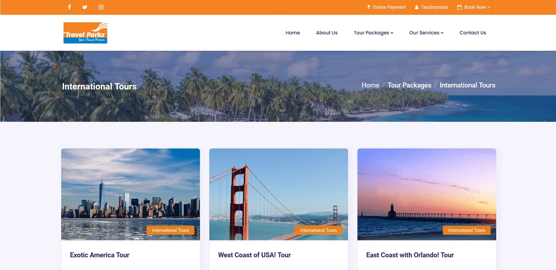 Travel Parkz responsive website design screen 2